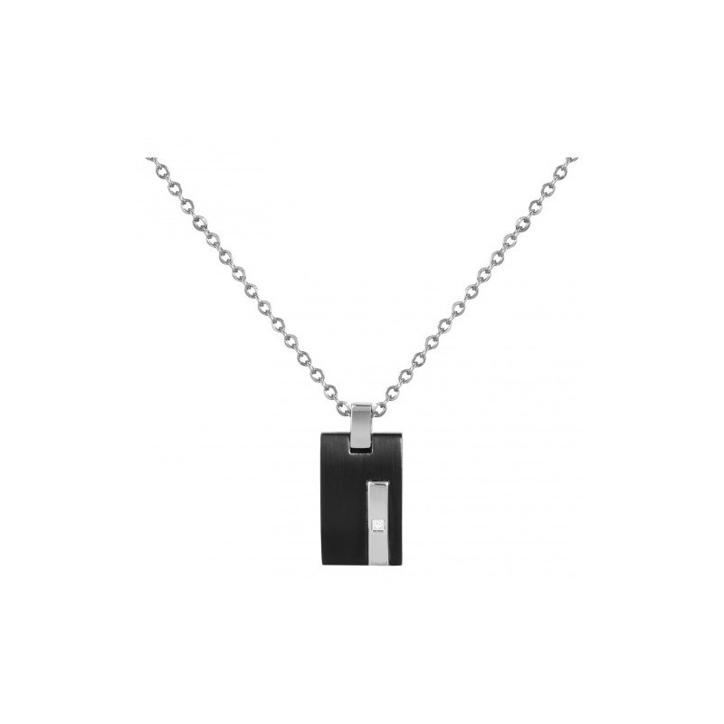 Phebus - Collier plaque acier noir et gris avec oxyde - Réf 72-0058