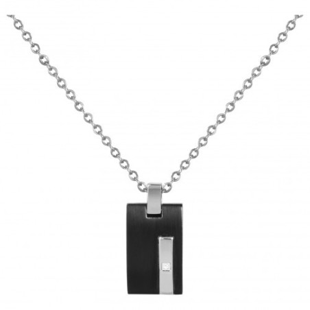 Phebus - Collier plaque acier noir et gris avec oxyde - Réf 72-0058