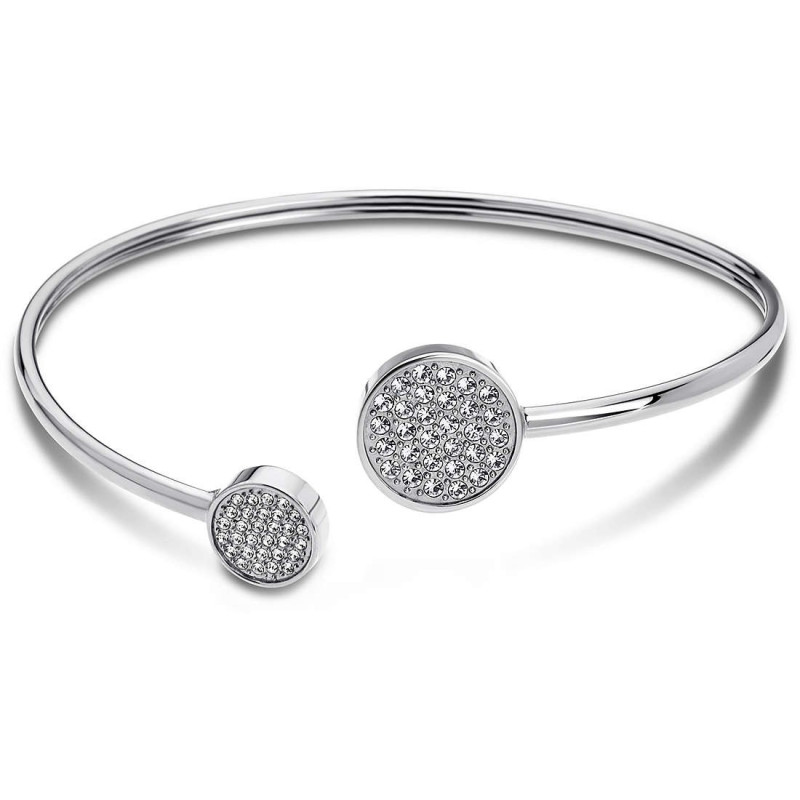Lotus Style - Bracelet jonc ouvert disques, acier et oxyde de zirconium - Réf LS1820-2/1