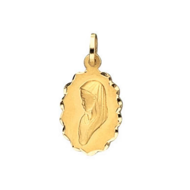 Pendentif Médaille Vierge Ovale Dentelee/Bapt 06 1000773 - Marque Collection Julien D'Orcel  Or 750/1000 - Couleur Jaune -