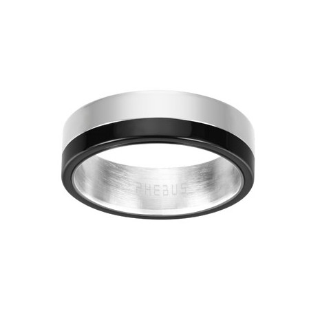 Phebus - Bague acier et céramique noire - T62 - Réf 15-0286-62