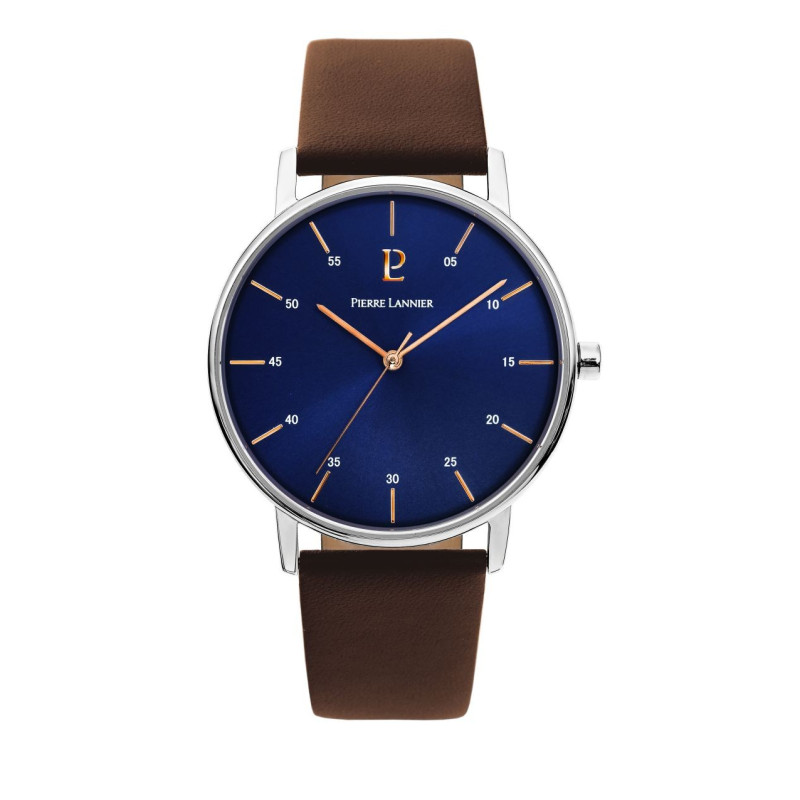 Montre Homme PIERRE LANNIER Cityline Cuir Brun Cadran Bleu - 202J164