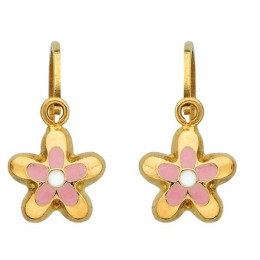 Boucles D'Oreilles  Dormeuses Fleur Email Rose Bate 1002612 - Marque Collection Julien D'Orcel  Or 750/1000 - Couleur Jaune -