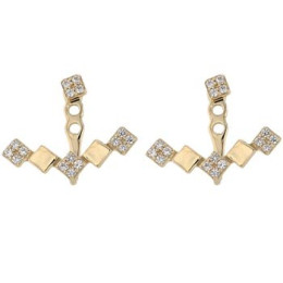 Boucles D'Oreilles  Carreaux Graphiques Oxydeydes De Zirconium Or Jaune 9K