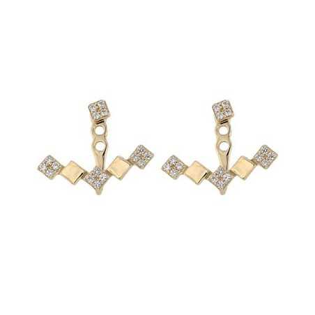 Boucles D'Oreilles  Carreaux Graphiques Oxydeydes De Zirconium Or Jaune 9K