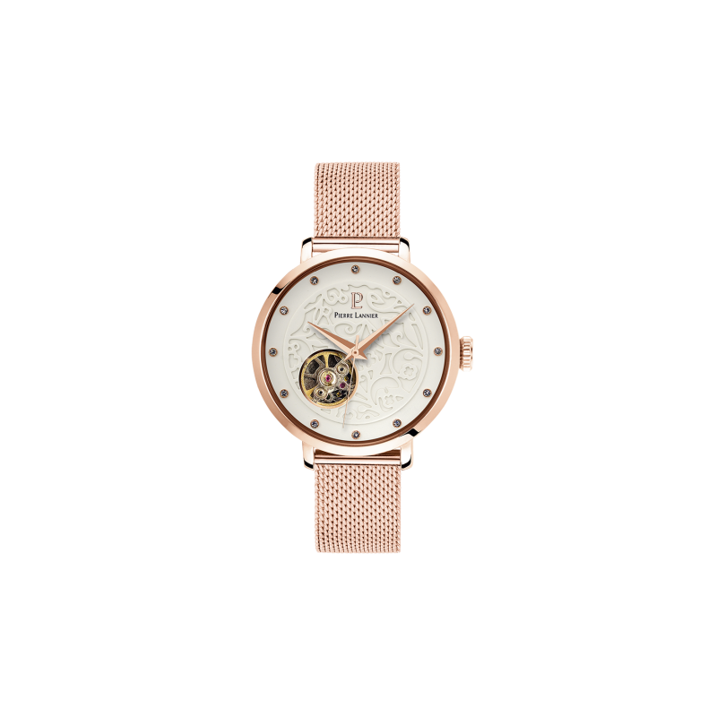 Pierre Lannier - Montre Femme  Éolia blanche acier milanais doré rose - ref 310F908