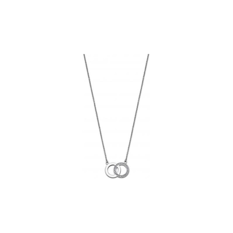 Lotus Style - Collier acier, double cercles et oxyde de zirconium - Réf LS1913-1/1