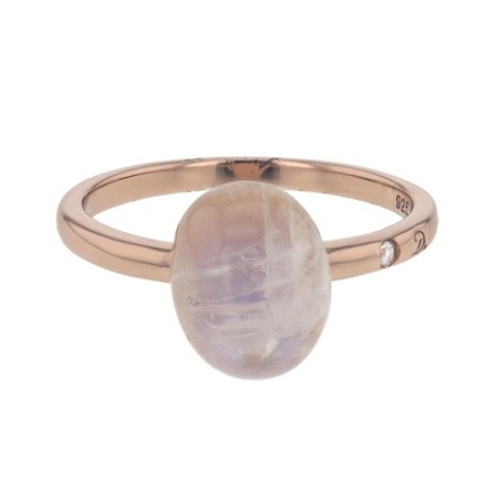 Bague Manhattan Prestige By Di Giorgio Pierre De Lune Cabochon, 1 Diamant Hsi Argent Rose 925