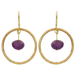 Pendants D'Oreilles Cercle Or Jaune Et Pampille Amethyste