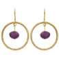 Pendants D'Oreilles Cercle Or Jaune Et Pampille Amethyste