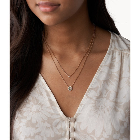 Fossil - Collier classics pendentif double nacre grise - Réf JF02953791