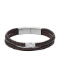 Fossil - Bracelet acier et cuir marron - Réf JF02934040