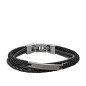 Fossil - Bracelet acier et cuir noir - Réf JF03185793