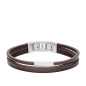 Fossil - Bracelet multirang, acier et cuir marron - Réf JF03323040