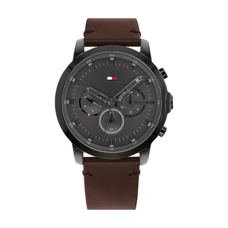 Montre Tommy Hilfiger Jameson Homme - Boitier acier Noir - Bracelet Cuir Marron