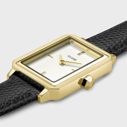 Montre Femme CLUSE Fluette Acier PVD Or Cuir Noir Reptile - CW11504