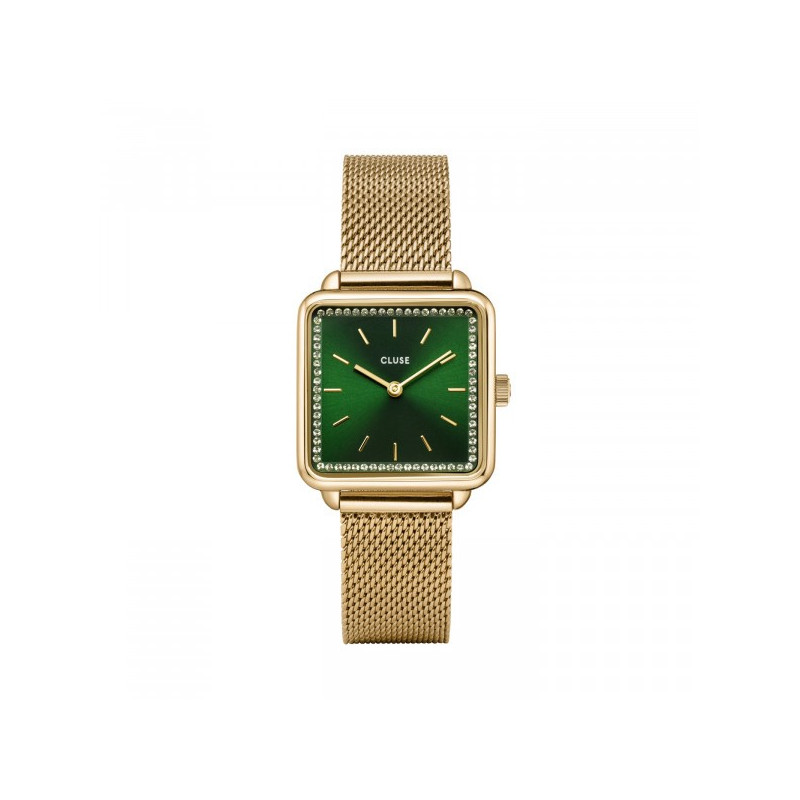 Montre Femme Cluse La Tétragone Mesh Green, Gold Colour and Malachite Bracelet  GiftbOxyde vert CG10317 Montre Femme Cluse La Tétragone Mesh Green, Gold Colour and Malachite Bracelet  GiftbOxyde vert CG10317