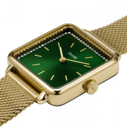 Montre Femme Cluse La Tétragone Mesh Green, Gold Colour and Malachite Bracelet  GiftbOxyde vert CG10317