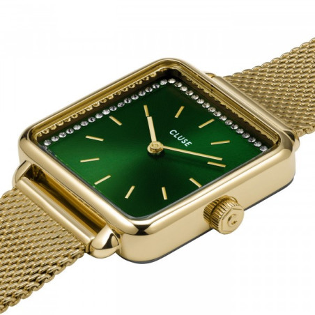 Montre Femme Cluse La Tétragone Mesh Green, Gold Colour and Malachite Bracelet  GiftbOxyde vert CG10317