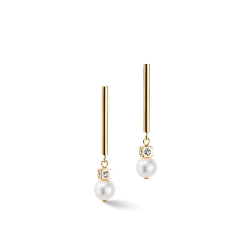 Coeur de Lion - Boucles d'oreilles pendantes acier et perles - Réf 1102/21-1416
