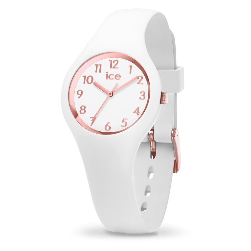 Montre Femme Ice Watch - Boîtier Acier Doré Rose - Bracelet Silicone Blanc - Réf. 015343