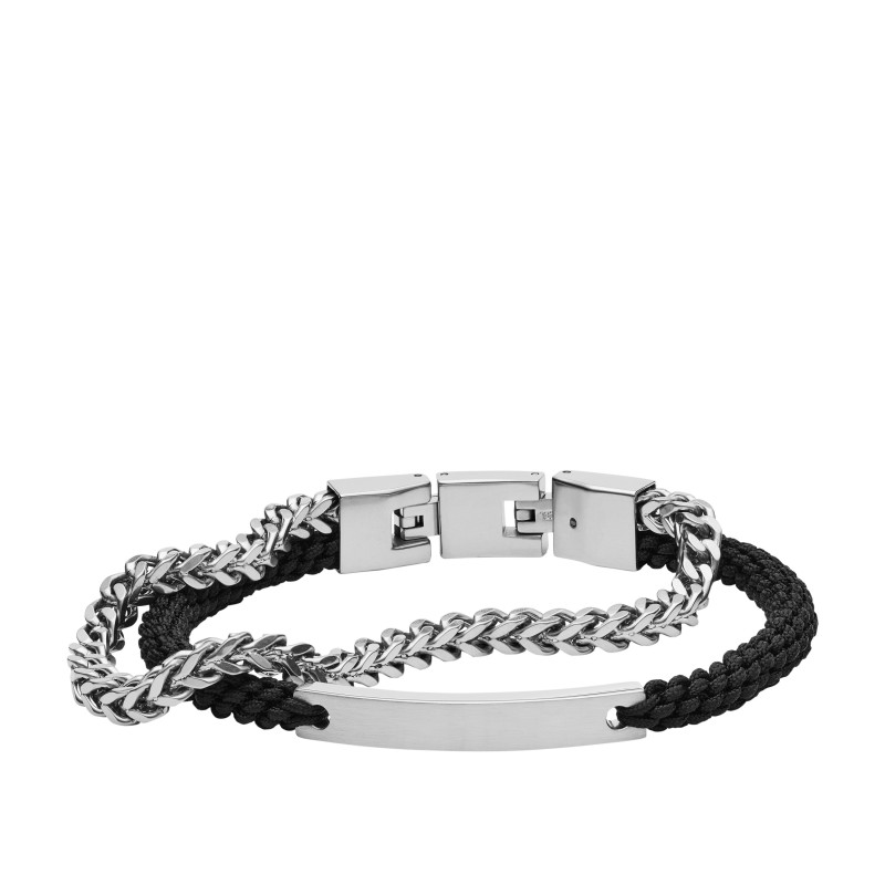 Fossil - Bracelet acier et cuir, à graver - Réf JF03325040
