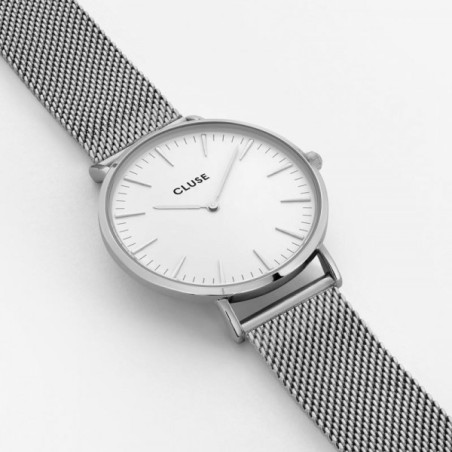 Montre Femme CLUSE La Bohème Chic Mesh Blanc Milanais Acier Argenté - CW0101201002