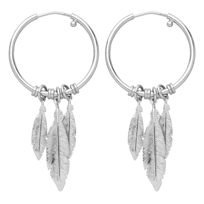 Boucles D'Oreilles  Boucles D'Oreilles   Créoles Plumes En Argent 1010393 - Marque Collection Julien D'Orcel   - Couleur Blanc