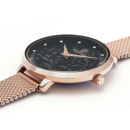Montre Femme PIERRE LANNIER Éolia Cadran Noir Acier Or Rose - 039L938