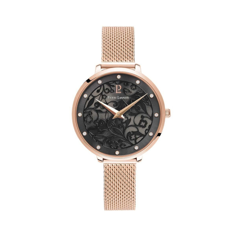 Montre Femme PIERRE LANNIER Éolia Cadran Noir Acier Or Rose - 039L938