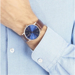 Montre Homme PIERRE LANNIER Cityline Cuir Brun Cadran Bleu - 202J164