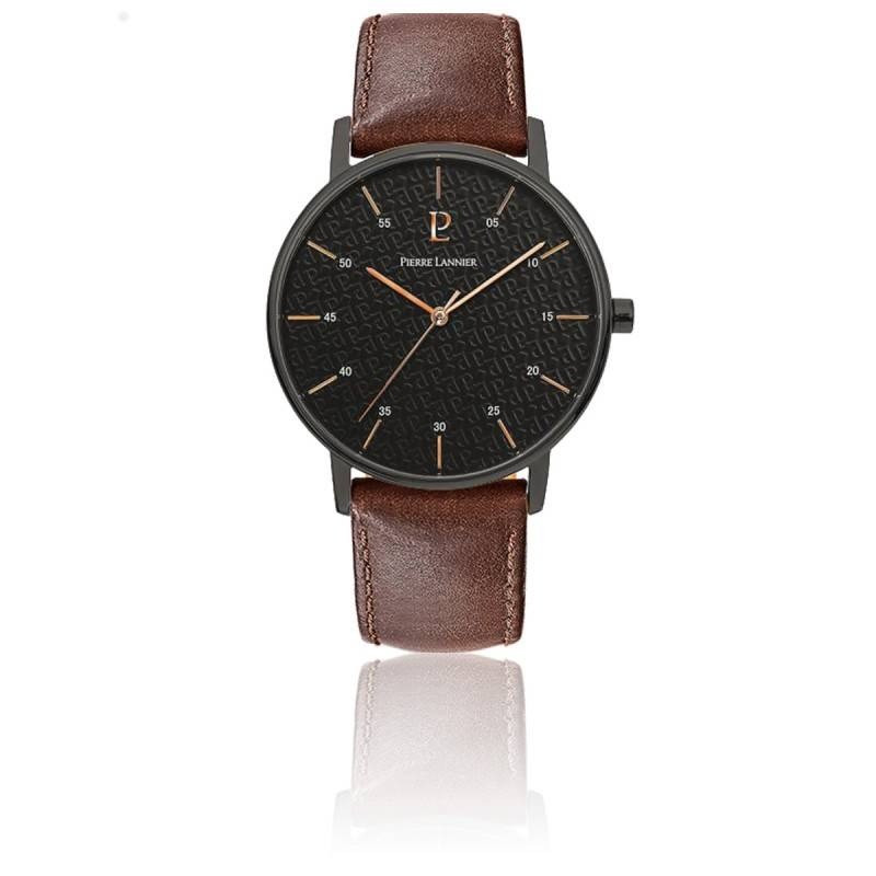 Montre Homme PIERRE LANNIER Cityline Cadran Noir et Cuir Brun - 203F434