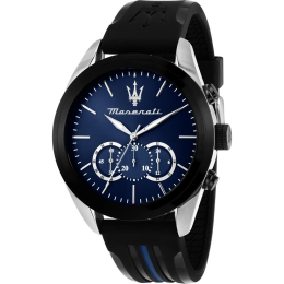 MASERATI TRAGUARDO ACIER BLEU SILICONE NOIR R8871612044