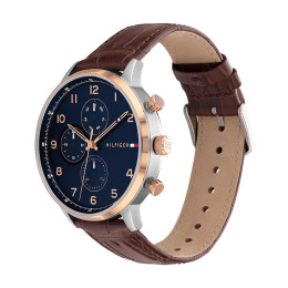 Montre Leonard Homme - Boitier Acier Pvd Doré Rose - Bracelet Cuir Marron - Ref 1791987