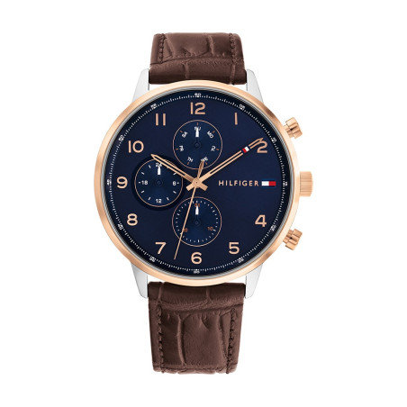 Montre Leonard Homme - Boitier Acier Pvd Doré Rose - Bracelet Cuir Marron - Ref 1791987
