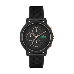 Montre Lacoste.12.12 Chrono Homme - Boitier Résine Tr90 Noir - Bracelet Silicone Noir - Ref 2011247