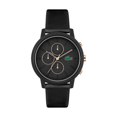 Montre Lacoste.12.12 Chrono Homme - Boitier Résine Tr90 Noir - Bracelet Silicone Noir - Ref 2011247