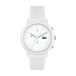 Montre Lacoste.12.12 Chrono Homme - Boitier Résine Tr90 Blanc - Bracelet Silicone Blanc - Ref 2011246