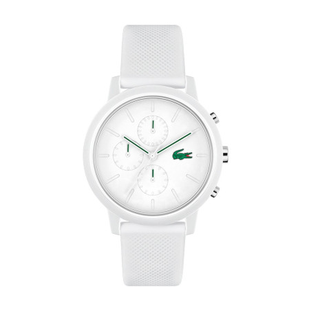 Montre Lacoste.12.12 Chrono Homme - Boitier Résine Tr90 Blanc - Bracelet Silicone Blanc - Ref 2011246