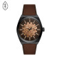 Fossil - Montre Automatique Everett Homme - Boitier Acier Pvd Noir - Bracelet Cuir Marron - Ref ME3207