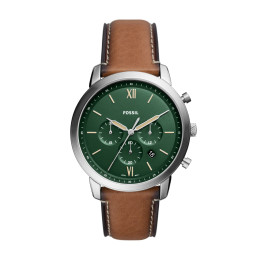 Fossil - Montre Neutra Homme - Boitier Métal Argenté - Bracelet Cuir Marron - Ref FS5963