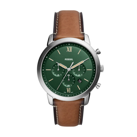 Fossil - Montre Neutra Homme - Boitier Métal Argenté - Bracelet Cuir Marron - Ref FS5963