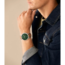 Fossil - Montre Neutra Homme - Boitier Métal Argenté - Bracelet Cuir Marron - Ref FS5963