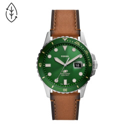 Montre Fossil Blue Homme - Boitier Métal Argenté - Bracelet Cuir Marron - Ref FS5946