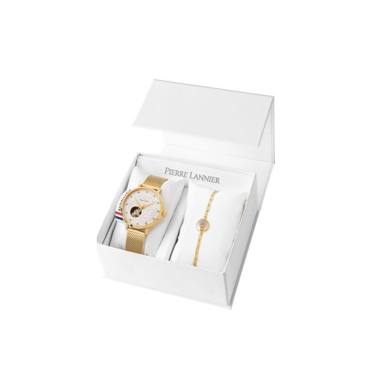 Pierre Lannier - Coffret montre Femme Eolia Doré Maille Milanaise et Bijou - Ref 364J502