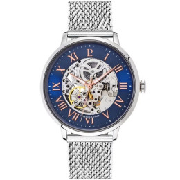 Montre Automatique Homme - Boîtier Acier Argenté - Bracelet Cuir Marron - Ref 391C168