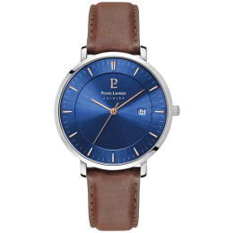 Pierre Lannier - Montre Inti Homme - Boitier Acier Argenté - Bracelet Cuir Marron - Ref 208H164