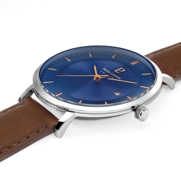 Pierre Lannier - Montre Inti Homme - Boitier Acier Argenté - Bracelet Cuir Marron - Ref 208H164