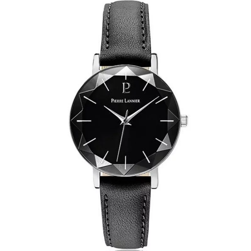 Pierre Lannier - Montre Femme Multiples - Boîtier Acier Argenté - Bracelet Cuir Noir - Ref 009M633
