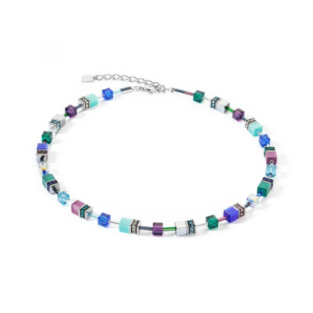 Coeur de Lion - Collier acier GéoCube, cristaux bleus - Réf 2838/10-0608